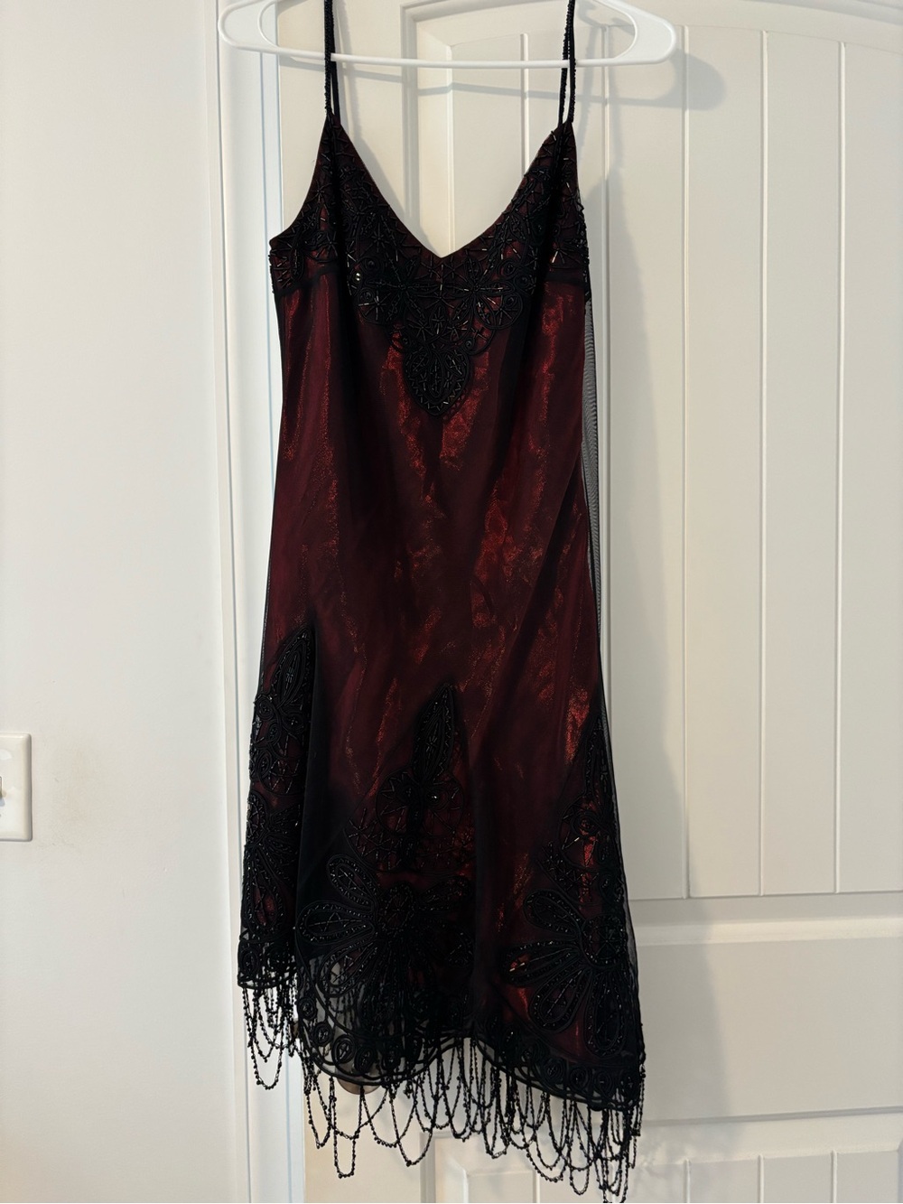 Sue Wong Burgundy Slip Dress with Black Lace Appliqué - Picture 6 of 8